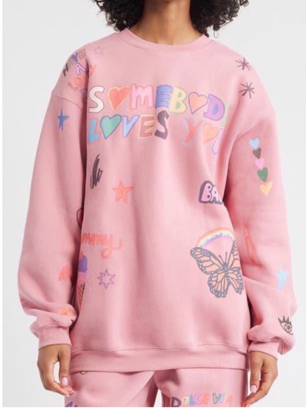 Pink Mayfair Group “Somebody Loves You" Graphic Sweatshirt